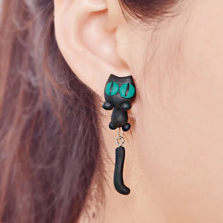 Wholesale Handmade Polymer Clay Cute Lovely Cat Animal Stud Earrings Ear Stud jewelry Brincos De Festa