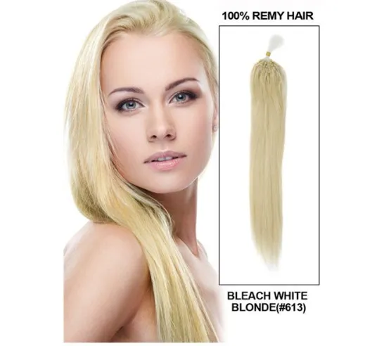 2015 najlepiej sprzedający się Virgin Brazilian Micro Loop Hair Hair Extensions 1,0 gram na pasmo 150 pasm na opakowanie #613 Bleach Blonde DHL Free Shpping