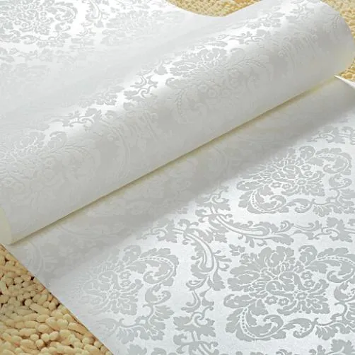 Ouro / bege / branco glitter damasco papel de parede metálico papel de parede 10m rolo não-tecido papel de parede W046