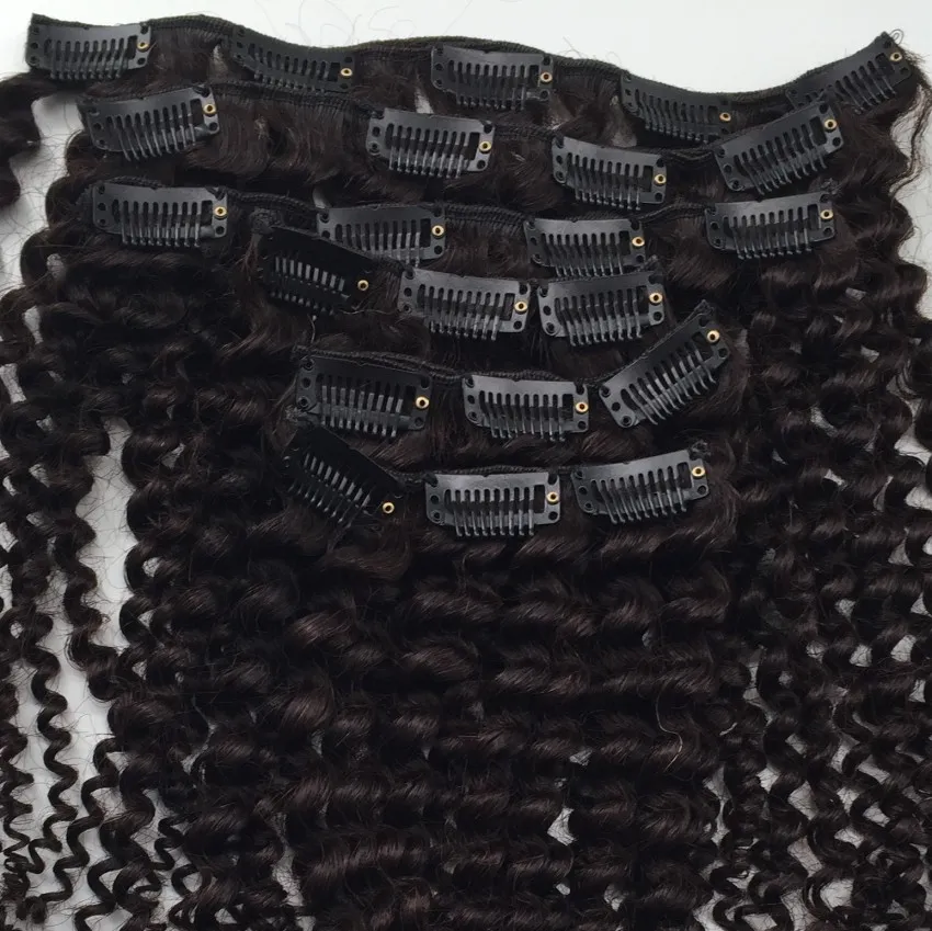 neuer Stil brasilianisches reines lockiges Haar Schuss Clip in Echthaarverlängerungen unverarbeitete natürliche schwarze/braune Farbe 7 Stück 1 Satz Afro Kinky Curl