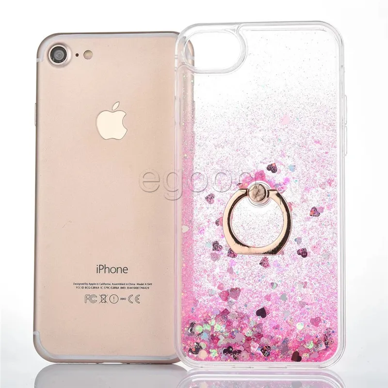 BLING Liquid Holder Case för iPhone X XR XS max 8 7 6 6S plus Quicksand Dynamic Ringhållare Väskor TPU Frame Cover