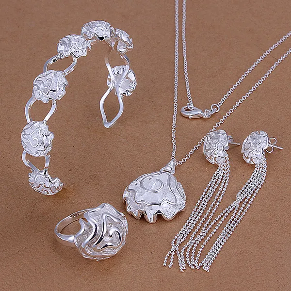 High grade 925 sterling silver Rose Set jewelry sets DFMSS295 brand new Factory direct sale 925 silver necklace bracelet earring ring