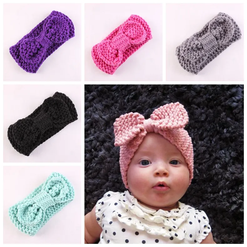 Boutique Xmas Nouveau-né tricot élastique Head Wrap laine à tricoter arc bande de cheveux bébé baptisé Bandeau Turban Twist noué Headwrap FD6579