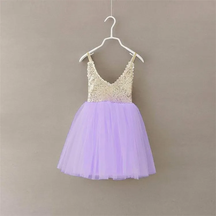 Mode Girl Dress Sequin Barnkläder Kids Kläder Sommar Klänningar Lace Princess Ruffle Tulle C9602