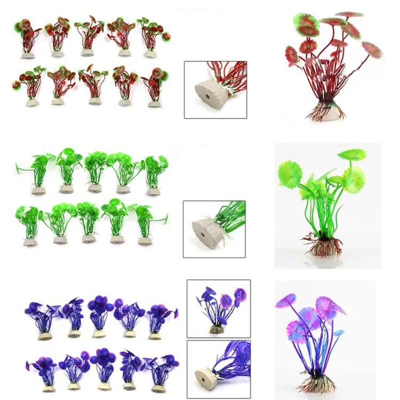 Sälj Plastic Lotus Leaf Grass Plants Artificial Aquarium Decorations Plants Fish Tank Grass Flower Ornament Decor274s