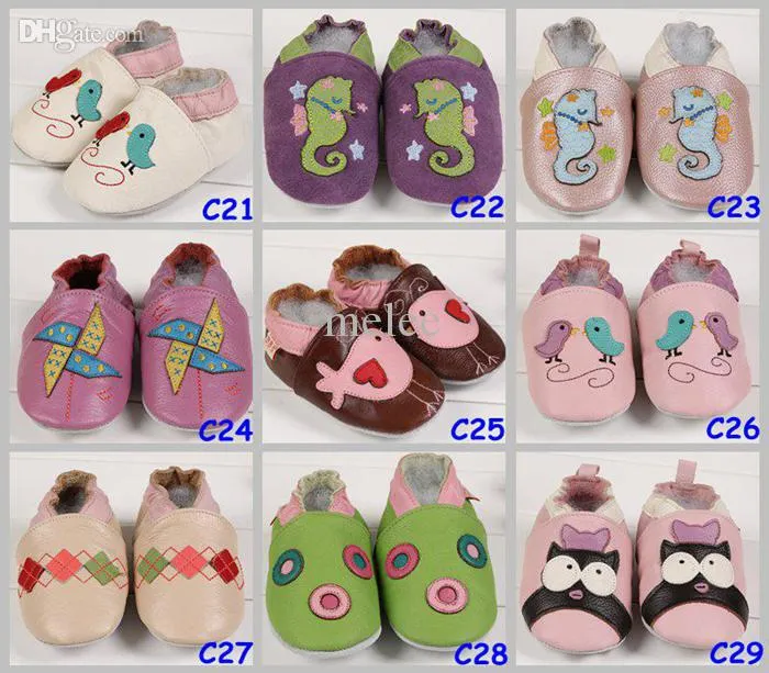 Cuir bébé Soft Sold Sole Chaussures Chaussures Zoo Nouveau-né Chaussures En Cuir Chemin En Cuir Toddler Premier Walker Chaussures