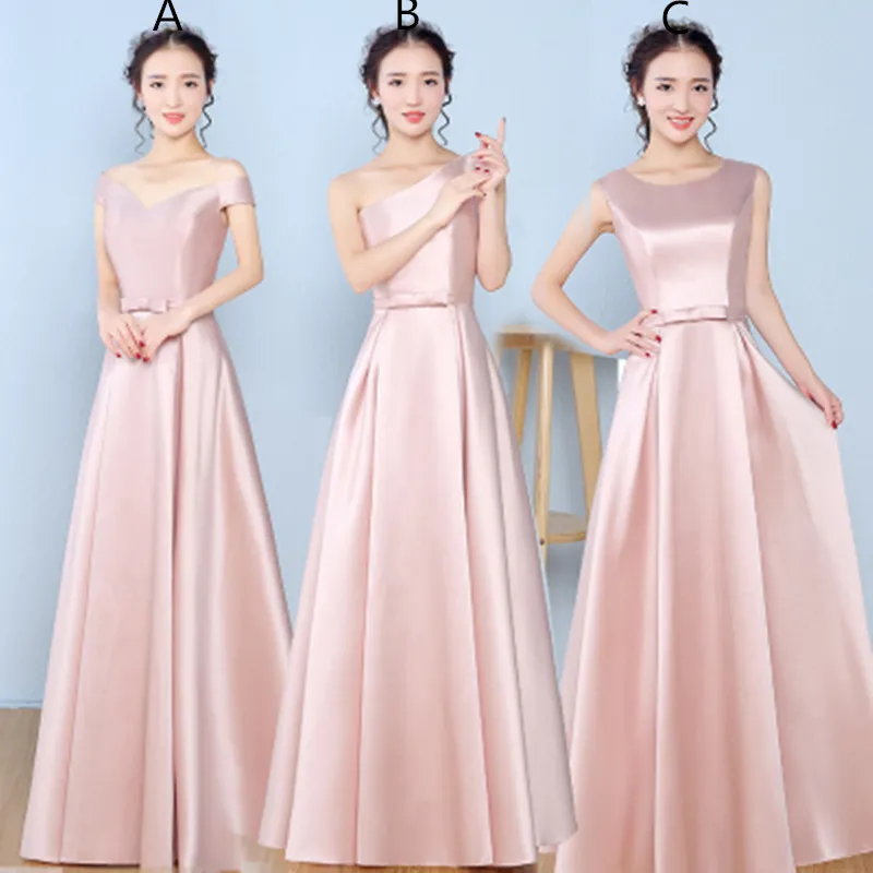 2018 Champagne Pink Satin Bridesmaid Dress Lace Up Wedding Guest Dress Winter Spring Formal Dresses Long From 48 94 DHgate