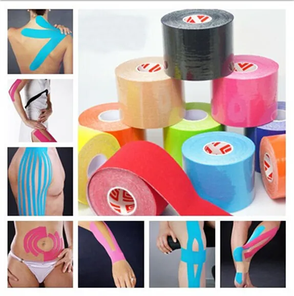 Retail 5cm * 5m Kinesiologi Kinesio Roll Bomull Elastisk Lim Muskel Sport Kinesiologi Tape Bandage Physio Strain Skada Support Kneepad