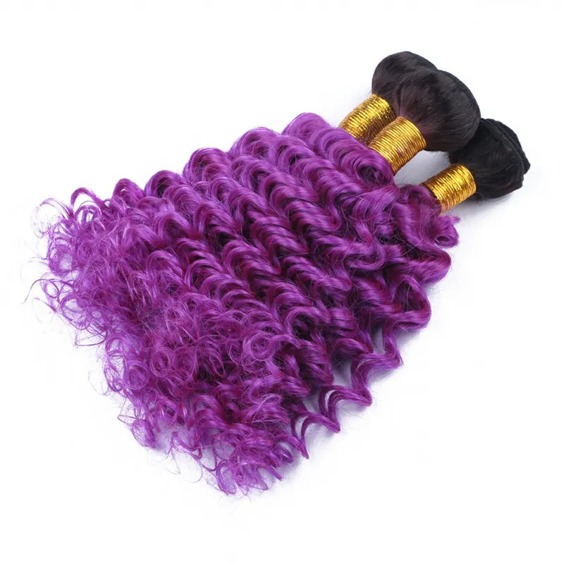 Ombre Violet Vierge Péruvienne Cheveux Humains Bundles Vague Profonde Racine Sombre 1B Violet Ombre Vierge Remy Cheveux Humains Tisse Extensions 