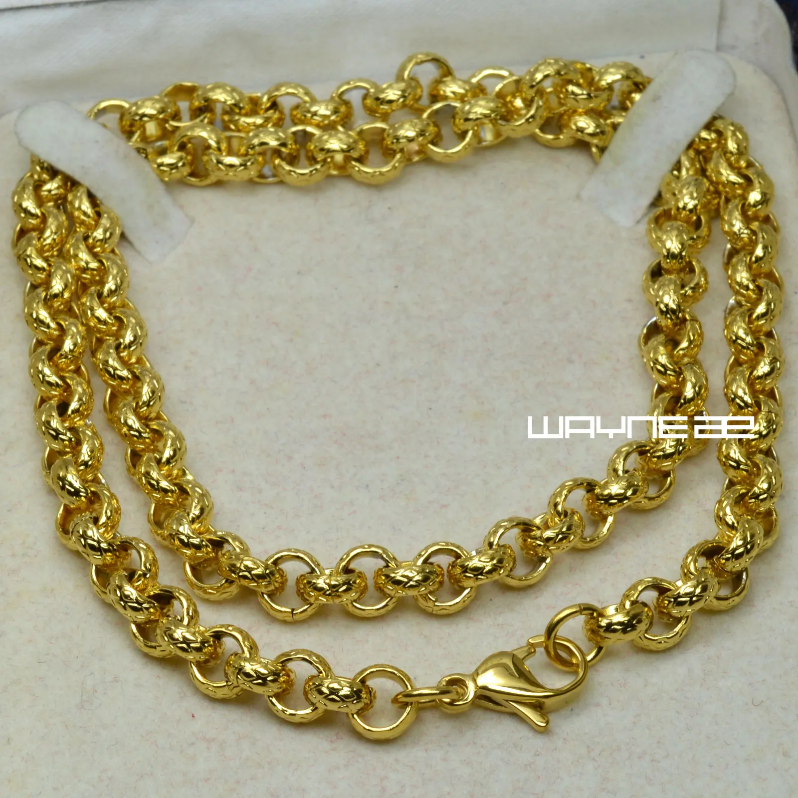 n308-Goldton 50 cm 60 cm 70 cm Länge Männer Frauen Massive Ringglieder-Halskette Chain187Y