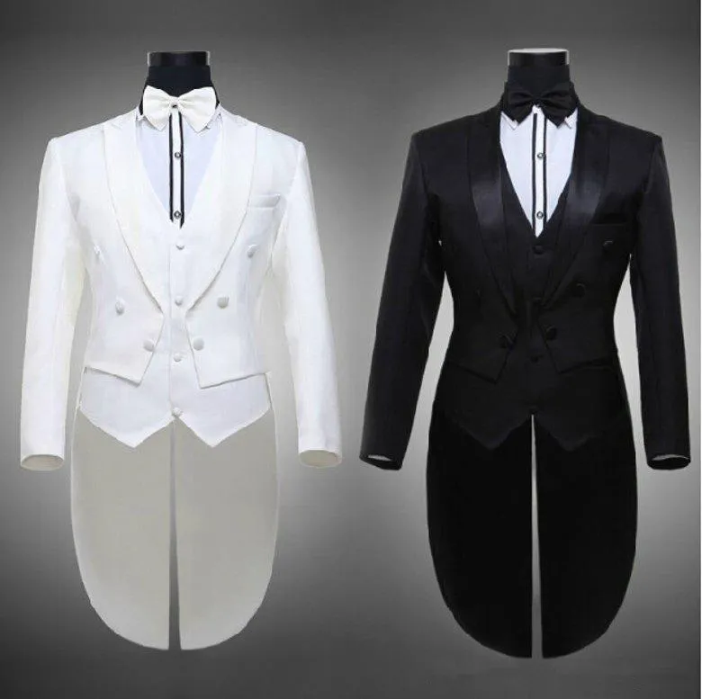 Hot 2016 TailCoat Noivo TuxeDos Melhor Homem Groomsmen Homens Casamento Suites Notch Lapel Performance Terno Preto Branco (Jaqueta + Calças + Tie + Vest) 652