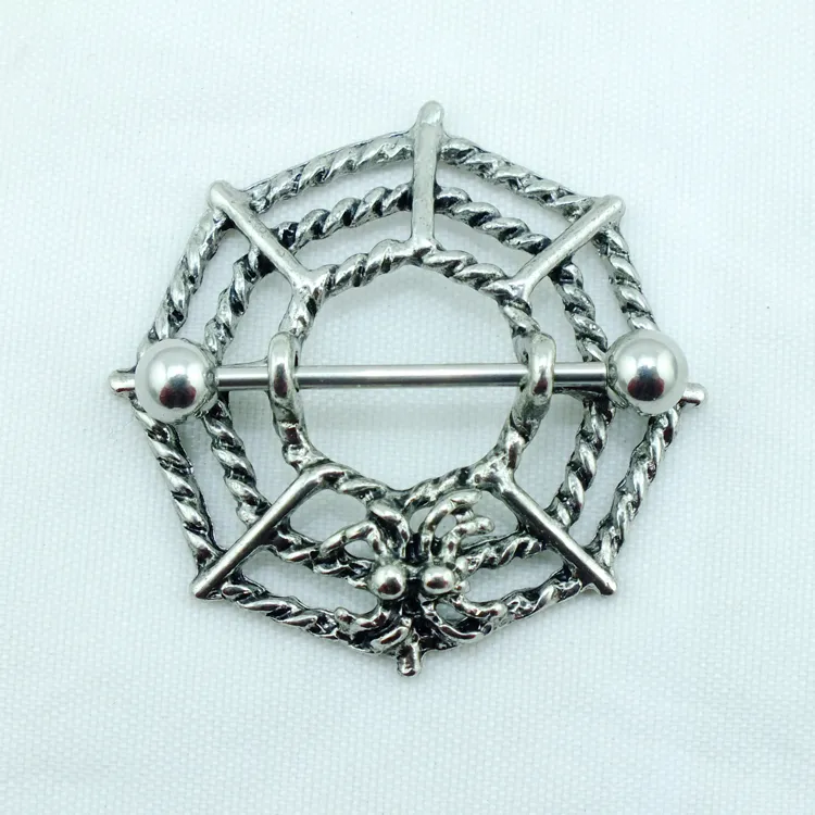 Newly Fashion Non-mainstream Nipple Ring Stainless Steel Retro Spider web Body Piercing Jewelry