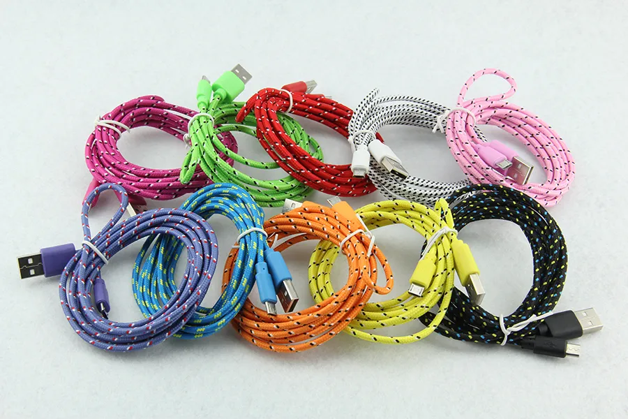 3m 10ft 2m 6ft 1m 3ft Fabric Braided Nylon Data Sync USB Cable Cord Charger Charging Coloful for Mobile Phone