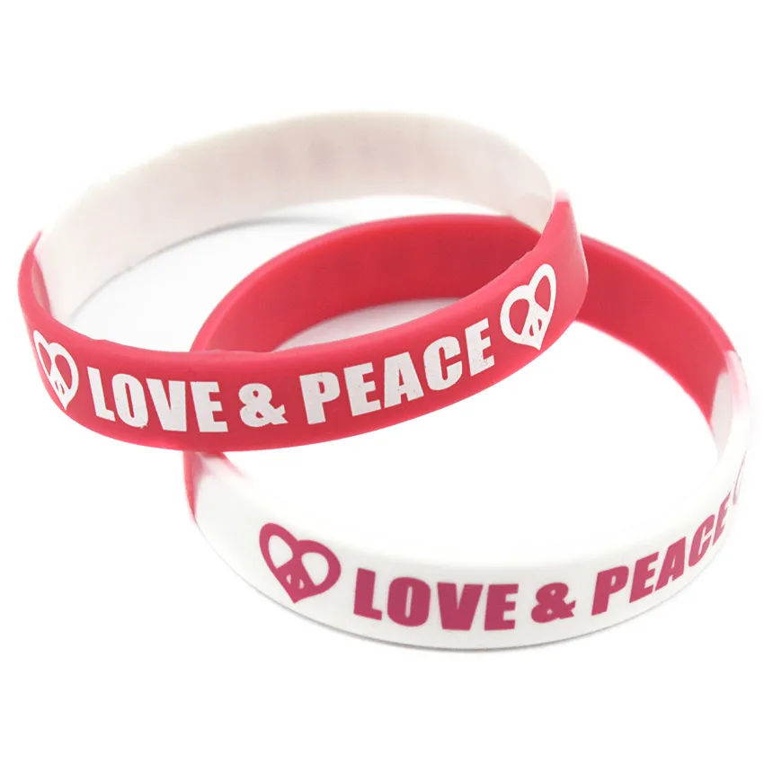 100PCS Love and Peace Silicone Rubber Bracelet Printed Logo Hip Hop Style Segmented Color Simple Decoration