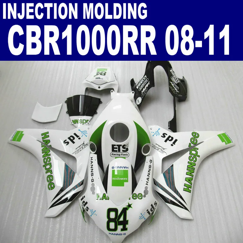 Formowanie wtryskowe ABS Bodykits dla Honda CBR1000RR 2008-2011 WŁAŚCIWY CBR 1000 RR Green White Hannspree Zestaw do błonnika 08 09 10 11 # U92