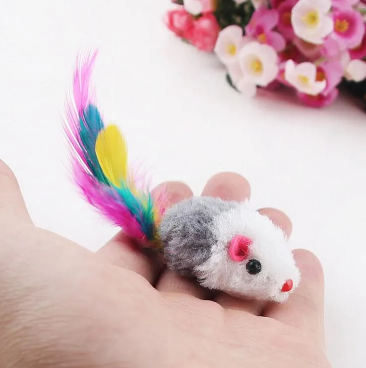 Soft Fleece False Mouse Cat Toys Colorful Feather Funny Playing Toys For Cats Kitten G1046