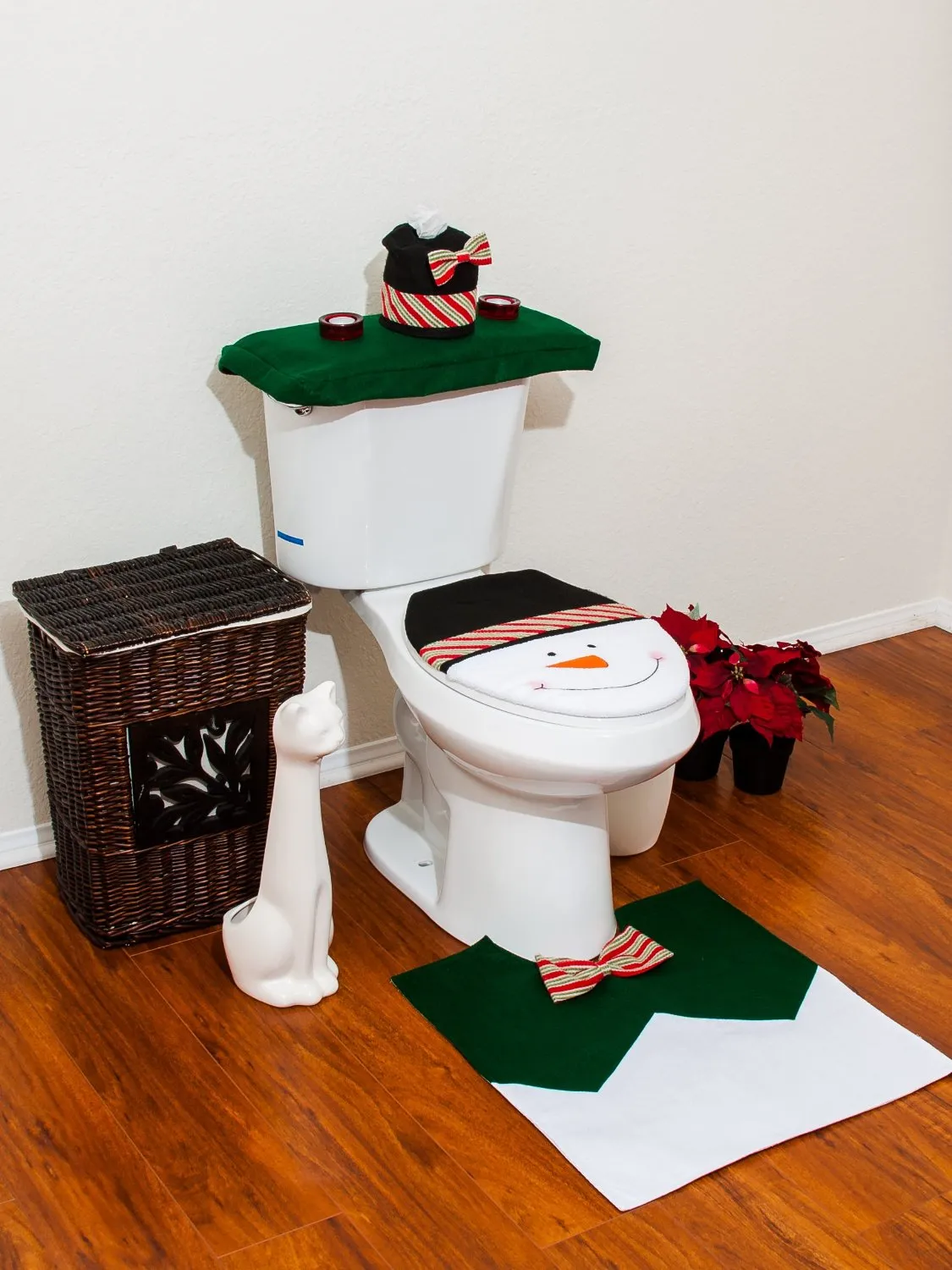 Christmas łazienki WC pokrywa i dywanowa zestaw - Zielony Snowman 3 Sztuk Set Great Christmas Festival Home Decoration