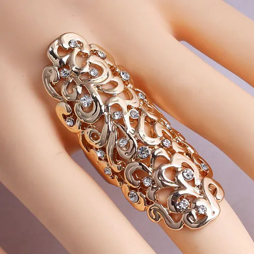 Nuevos exquisitos anillos lindo retro del diamante de la CZ del hueco tallado en anillos de oro, anillo del clavo del dedo / anillo de plata - 0032WR