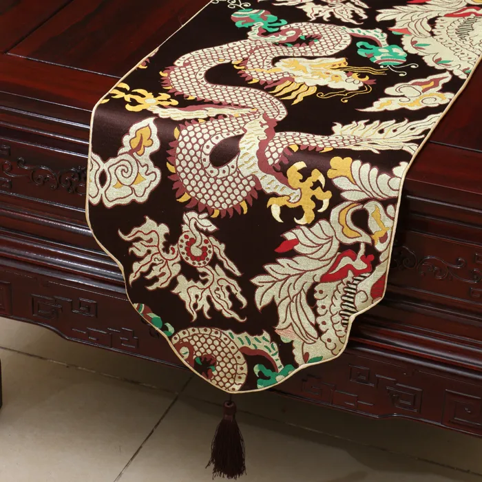 Thicken Dragon Patterns Table Runner Chinese stijl High-Density Silk Brocade Koffietafel Doek Eettafel Matten Home Decoraties 4 Grootte