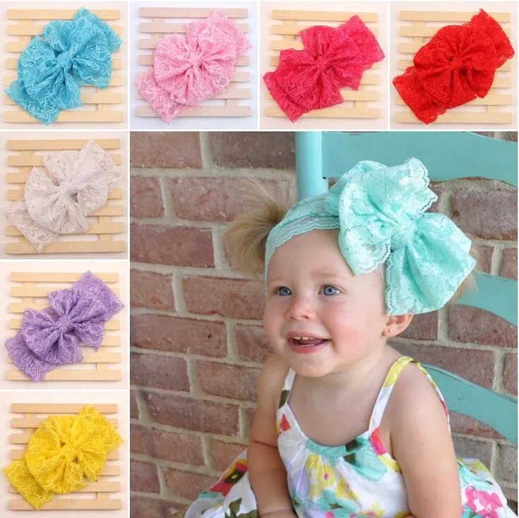 Boutique Baby Head Wrap Girls Lace Headbands Headwrap Elastyczne Big Bow Aparat Turban Vintage Head Wrap zdjęcie Prop Akcesoria FD6565