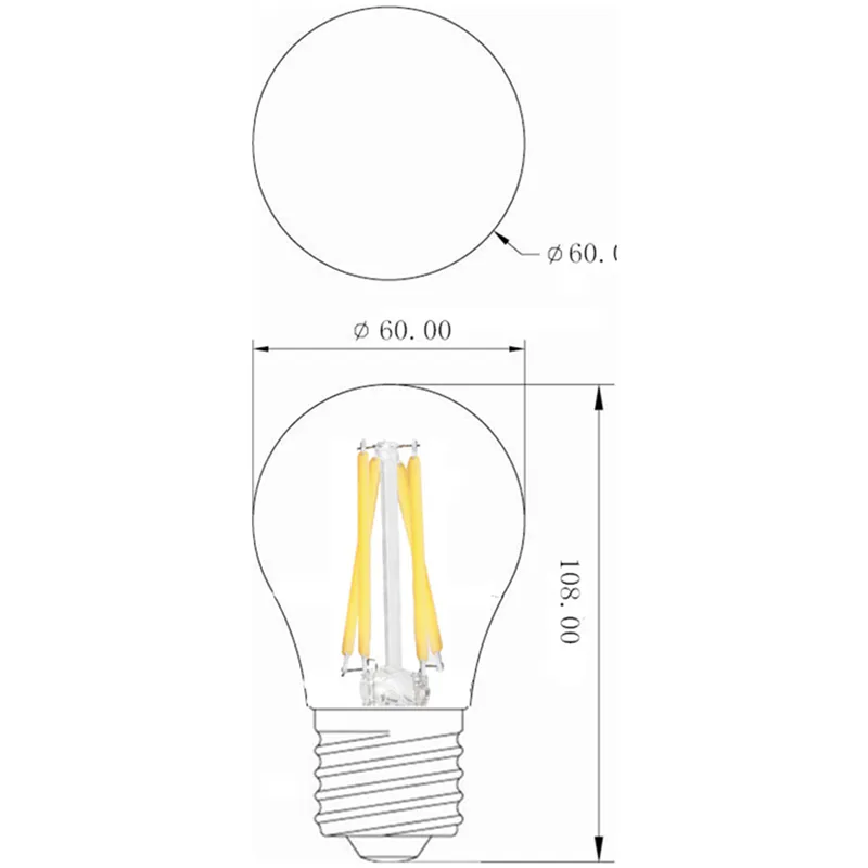 A60 lampadina a filamento led 6W 8w LED E27 LAMPADINA Lampadina a filamento trasparente globale e27/e14/b22 110v 220v