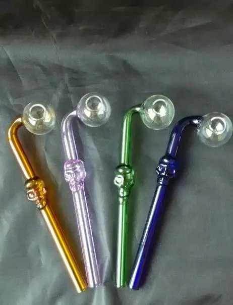 Wholesale 2015 new Stained glass skull bones bend burn pot, glass Hookah / glass bong parts, length 16cm, color random del