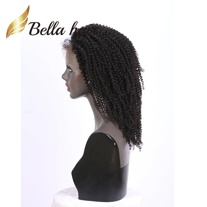 Uitverkoop 100% Indian maagdelijk menselijk haar half kanten pruik afro knikken kinky krulkwaliteit volledige front pruiken bellahair