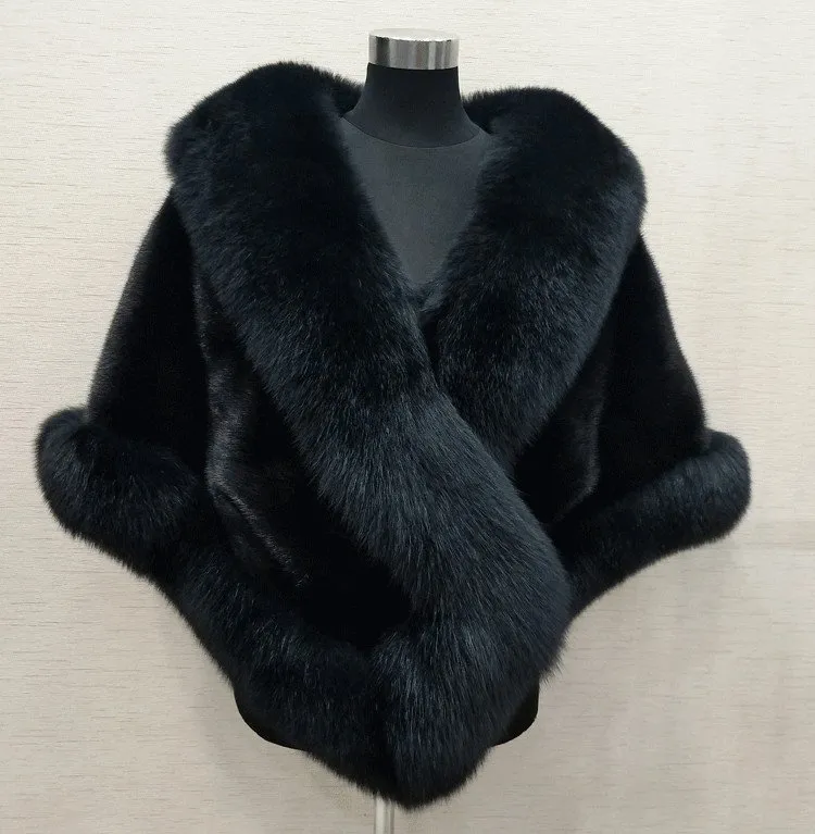 Amosfun Women's Faux Fur Shawl - Bridal Wedding Wrap Bolero Shrug 100-135cm (Black)