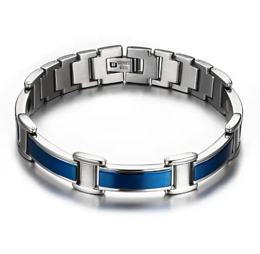 Pop Anallergisch 12mm Wide 8.5'' New Blue Stainless Steel Link Chain Bracelet magnet Stone Best Jewelry Birthday Gift For Men