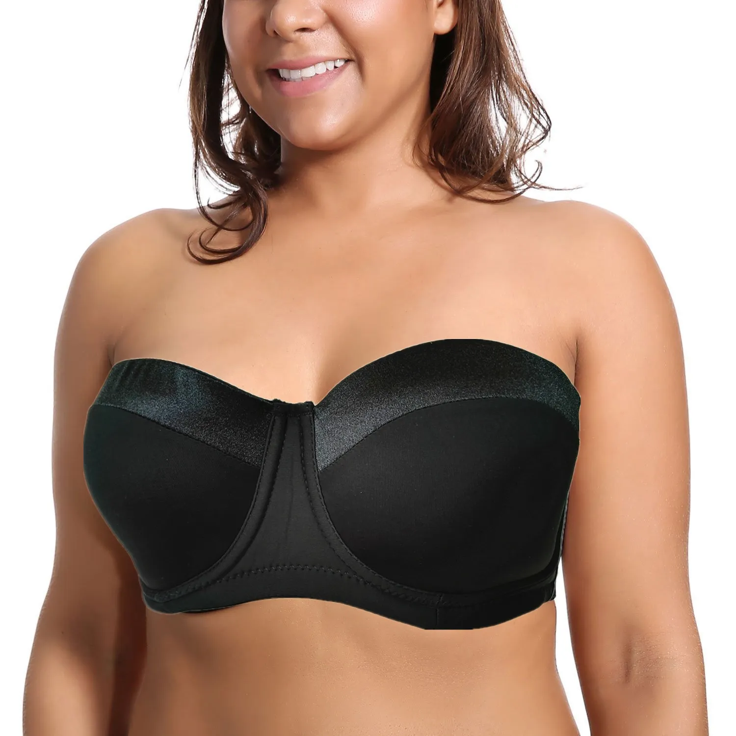 Strapless Bras for Women Push Up Plus Size Underwire -Slip Silicone Padded Bandeau  Bra Tube Tops Bra 