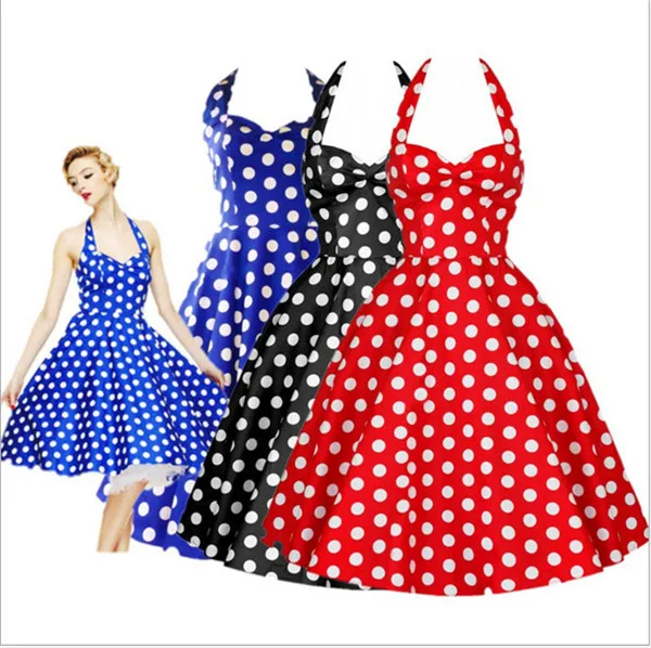 "Le donne vestono l'estate Nuovi dolci pois sexy Halter Slim Abiti Elegante Fascino Party Vintage Backless Casual Princess Dresse di alta qualità