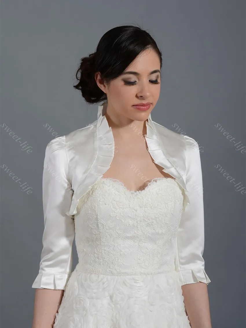 Vintage mariage mariée boléro veste cap Wrap haussement d'épaules personnalisé Satin demi manches avant ouvert pour soirée Dress248e