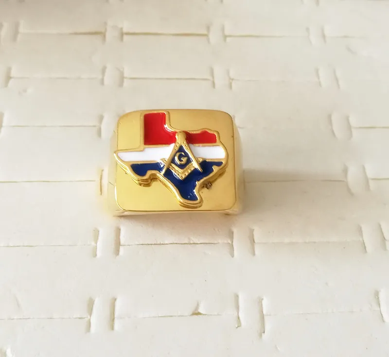 Símbolo dos EUA EUA Estado do Texas Freemaoson Anéis maçônicos 316 Aço inoxidável ouro EUA Jóias de pedreiro grátis