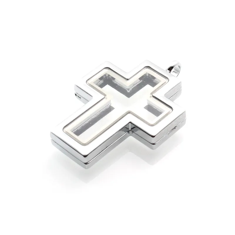 2016 Hot !! Silver Cross magnetic glass floating charm locket Zinc Alloy 40*30mm chains included for freeLSFL015-1