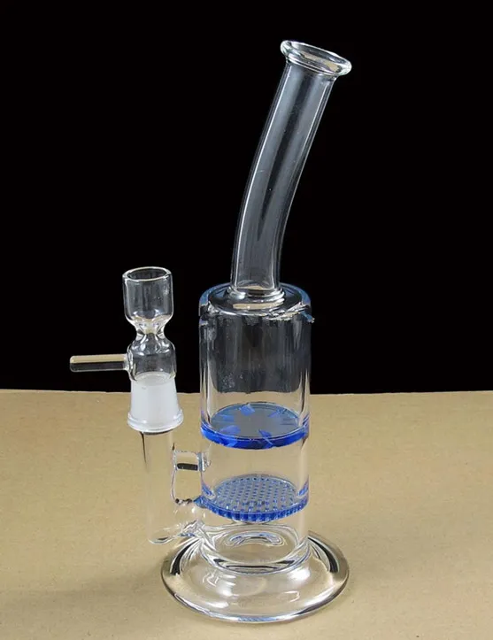 Dos funciones Doble Disco de vidrio Bubbler Bent neck Bongs de agua de vidrio con Honeycomb y Whirl Perc Smoking Water Pipe con accesorio completo