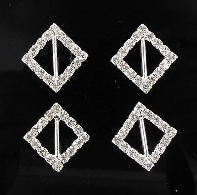Heet verkopen! 100 stks vierkante bruiloft invitatine bling diamante lint slider gesp 21.5 * 21.5mm, bar 11mm
