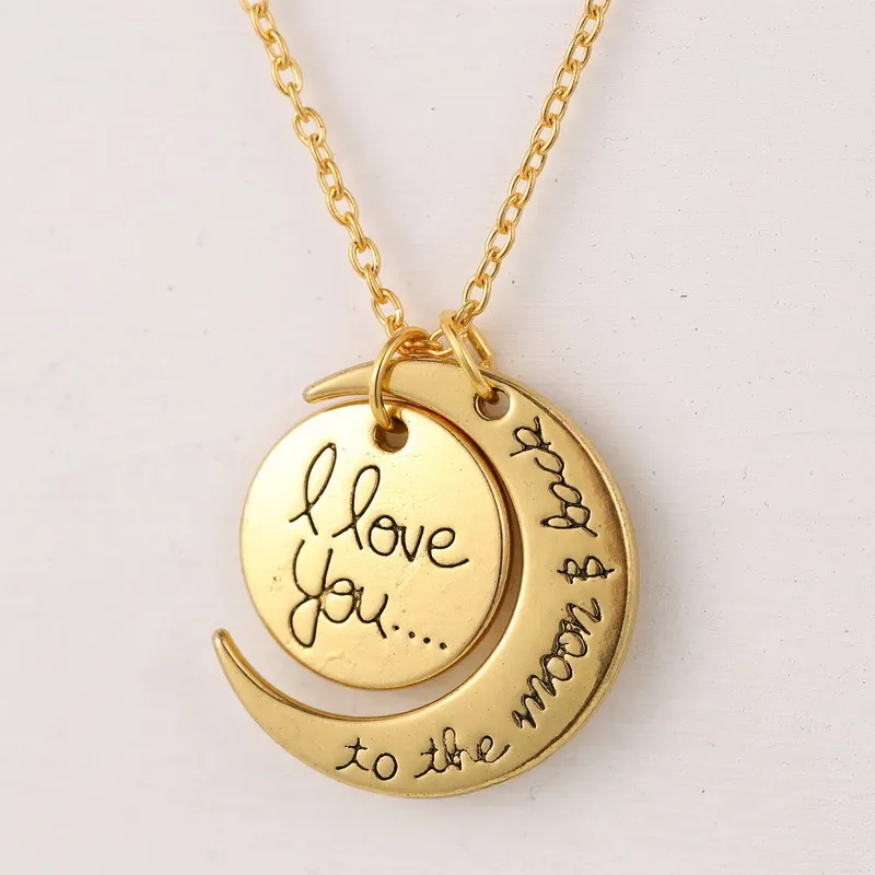 Mode-Anhänger-Halskette „Ich liebe dich bis zum Mond und zurück“, Retro-Silber-Anhänger-Halskette, Gold/Silber-Halskette, Charm-Anhänger, Liebes-Mond-Halskette