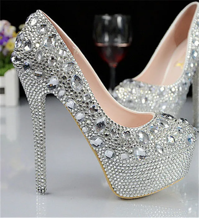 High Heels Shoes Hot Womens Waterproof and Diamond Ornament Bride Shoes Fashion Lady Comfortable and Non-slip Bridesmaid Shoes