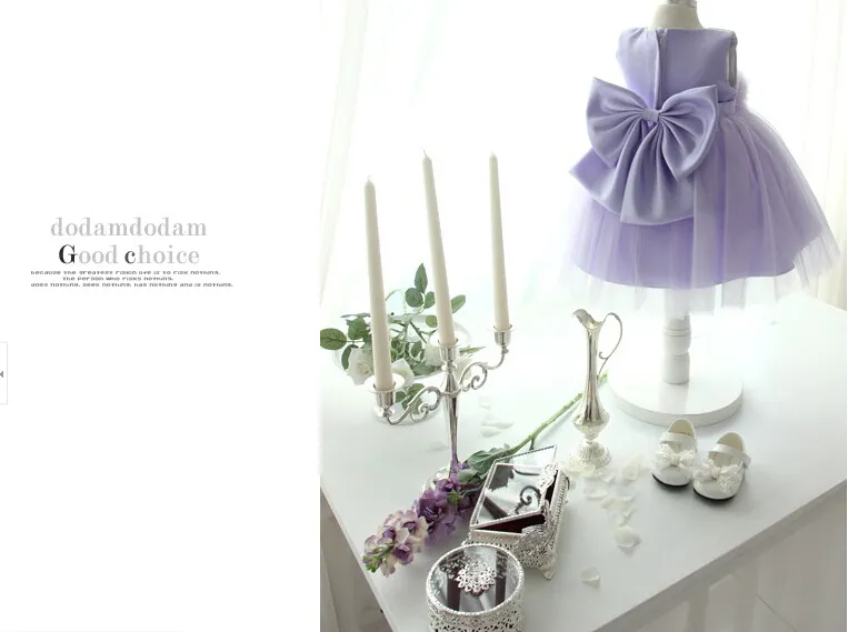2015 Nouvelle Belle Fleur De Mariée Lavande Enfants Robes Sans Manches Tulle Fleur Ceinture Arc Doux Petites Filles Pageant Robes Personnalisées