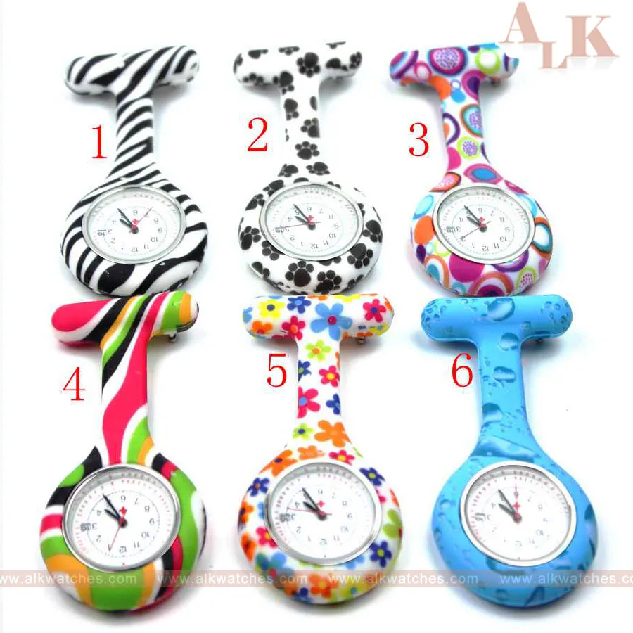 zebra flower patterns silicone nurse watch fob pocket calenda date clock gift for hospital doctors nursing timepiece high quality214K