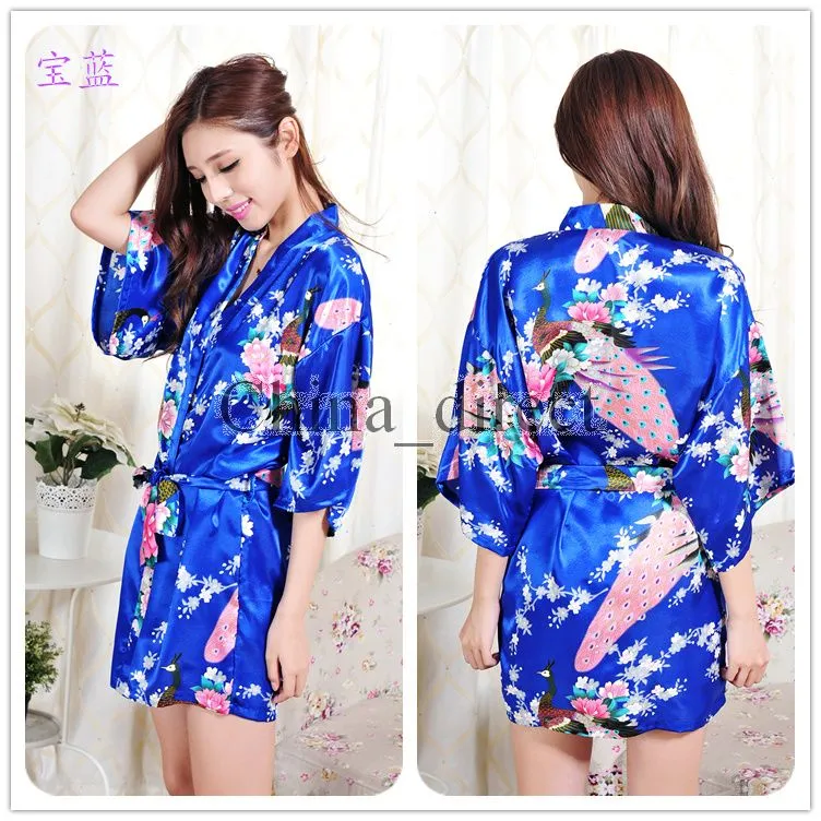 2017 été Femme Solide rayonne soie courte Robe Pyjama Lingerie Chemise de Nuit Kimono Robe pyjama Sexy Femmes Robe peignoir 13 couleurs # 3795