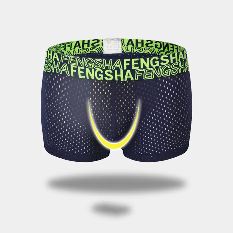 Män Boxers Shorts Underbyxor Mesh Hole Slips Låg Midja Sexig Mens Nylon Andningsbar Snabb Torkt Tyg U-Konvex Påse Ungdom BoxersHorts Underkläder