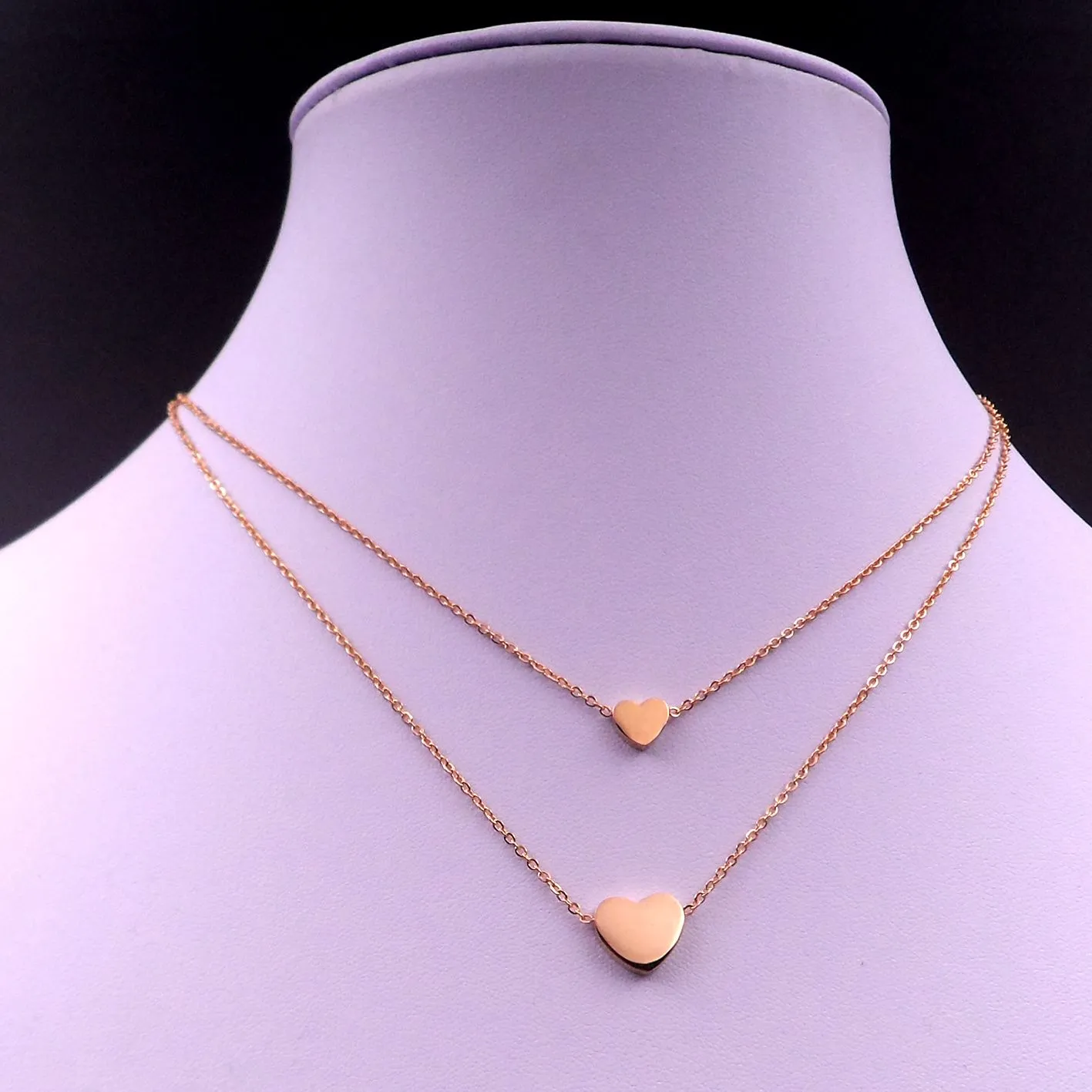 Cool Design Biżuteria Złota ze stali nierdzewnej Słodki podwójny serc wiszący Naszyjnik dla kobiet dziewczęta 20 cali