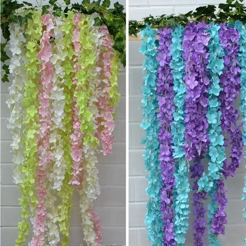 2017 Hortênsia Artificial Wisteria Flor 10 cores Simulação DIY Arco de Casamento Porta Casa Pendurado na Parede Guirlanda Para Decoração de Jardim de Casamento