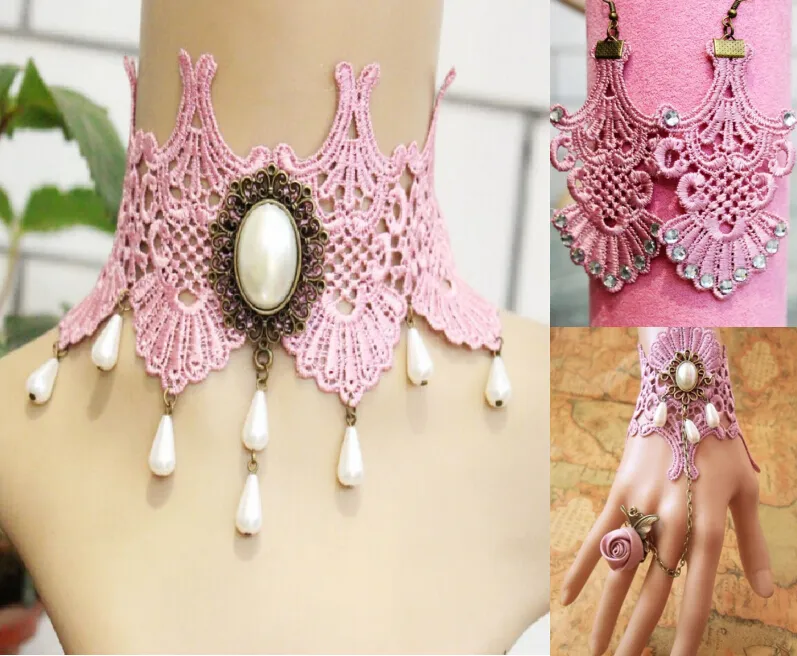 Bohemia Knit Bridal Accessories Set Pink Custom Made Wedding Necklace Earrings Bracelet 2016 New Fashion Knit Accessory With Crystal Rhinest