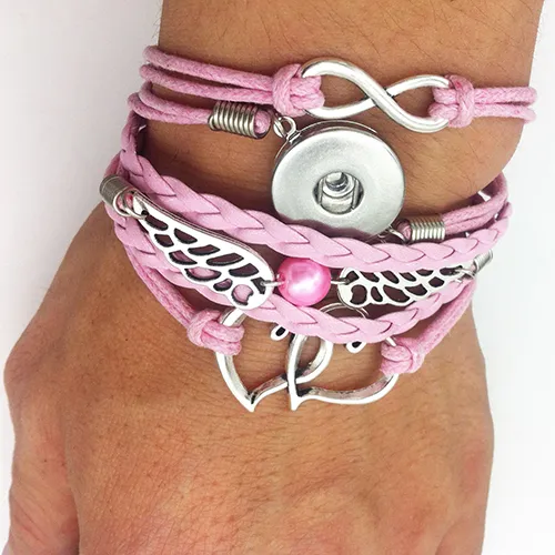 Infinity Believe Wings snap leather bracelet styles choose friendship snap jewellry for gift customs diy making