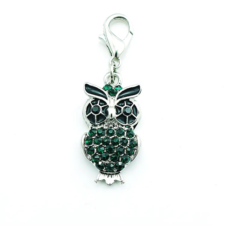 Hot Gloednieuwe Mode Drijvende Charm Legering Kreeft Sluiting Rhinestone 5 Kleur Owl Charms Hangers Sieraden Accessoires