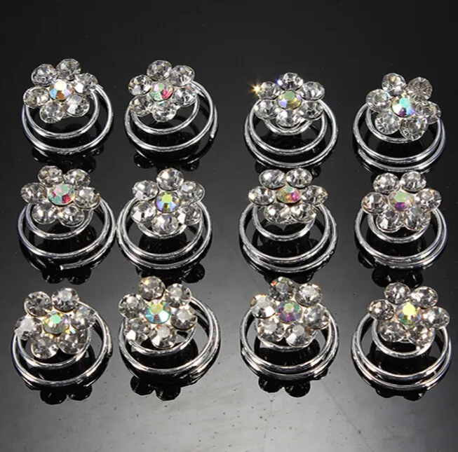 Nieuwe 12 Stuks Bloem Helder Kristal Diamant Bruiloft Bruids Prom Haar Spiraal Spoelen Haarspelden Styling Mode Accessoires1496115