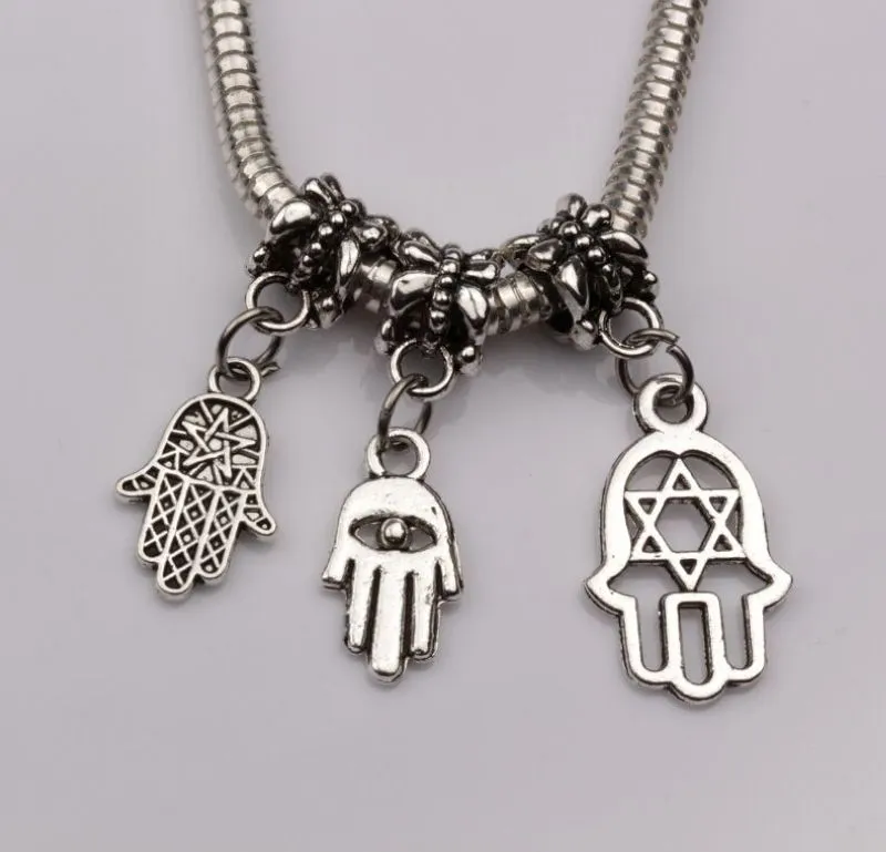 100st Antik Silver Alloy Mix Hamsa Hand Charm Hängsmycke för smycken gör armband Halsband DIY Tillbehör A-385