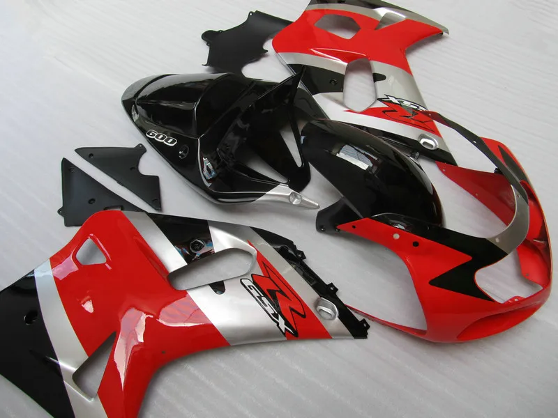 Passa till Suzuki GSXR 600 750 Fairing GSX-R600 GSX-R750 2001 2002 2003 00 01 02 03 Sliver röda karosseri delar kit